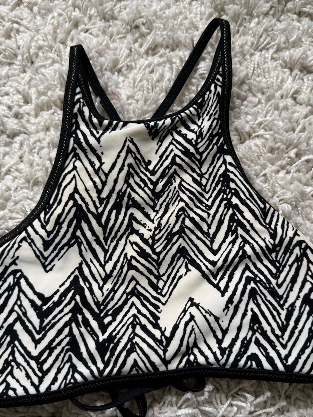 Aerie Black & White Chevron Halter Bikini Top